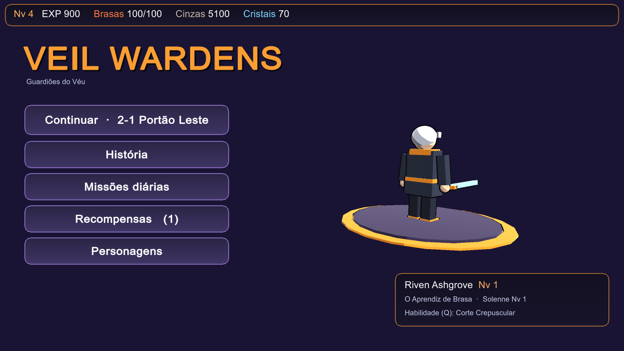 Menu principal com o Riven girando ao lado